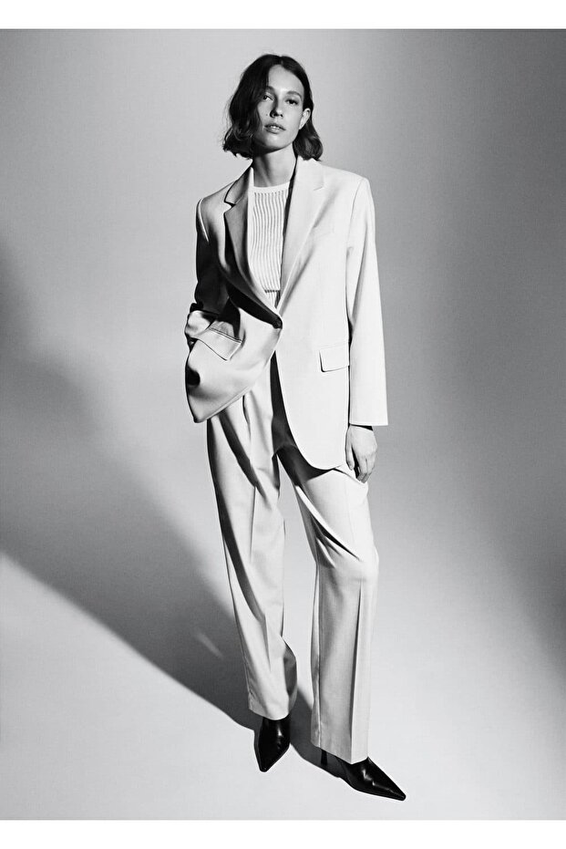 Mango Kalıplı Gri Blazer Ceket - 5