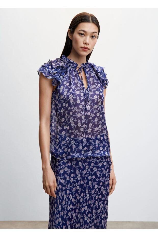 Çiçekli Volanlı Bluz - 1