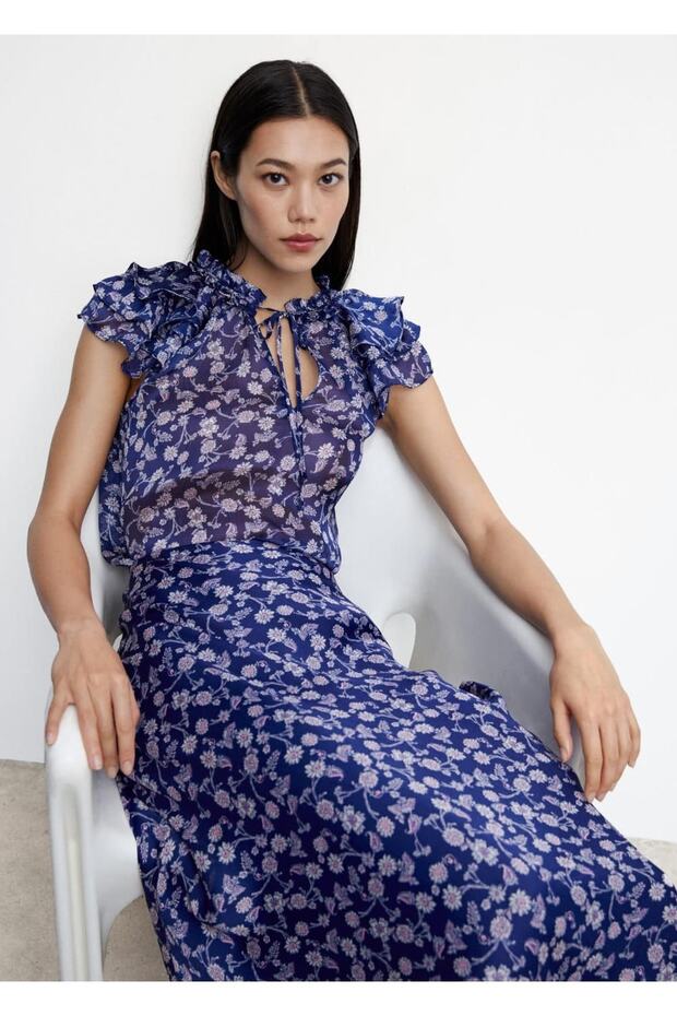 Çiçekli Volanlı Bluz - 5