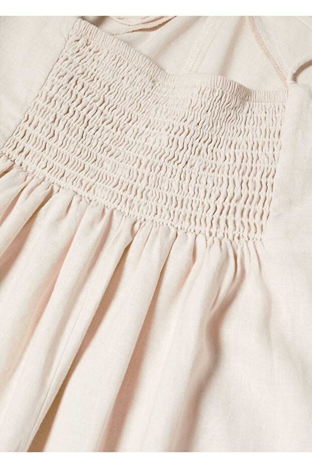 Sırtı Çapraz Keten Elbise - 6