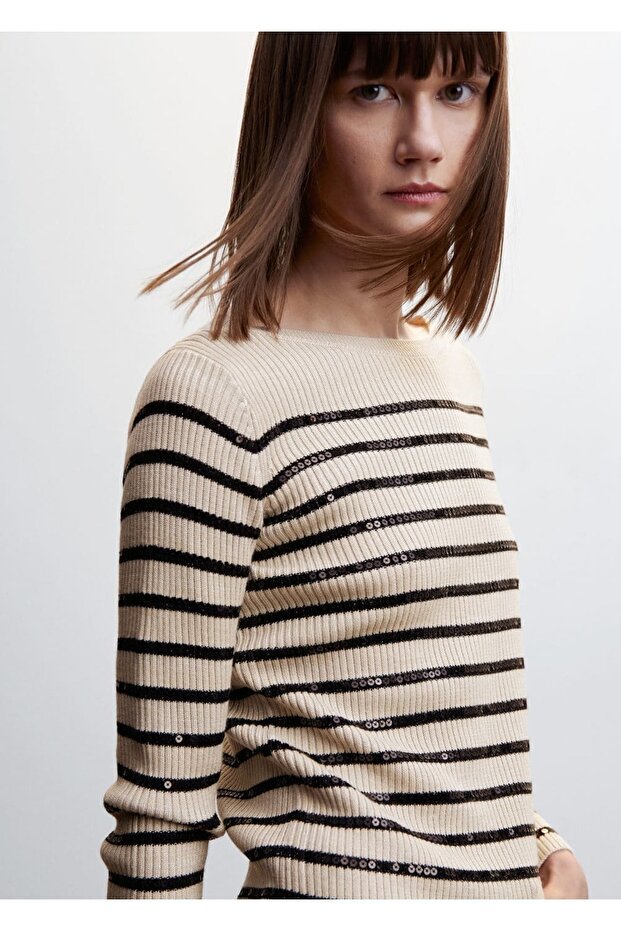 Payetli Çizgili Kazak - 7