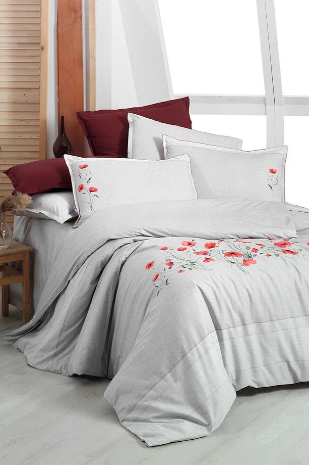 Serra Gri Tek Kişilik %100 Pamuk Fancy Poplin Nevresim Takımı - 1