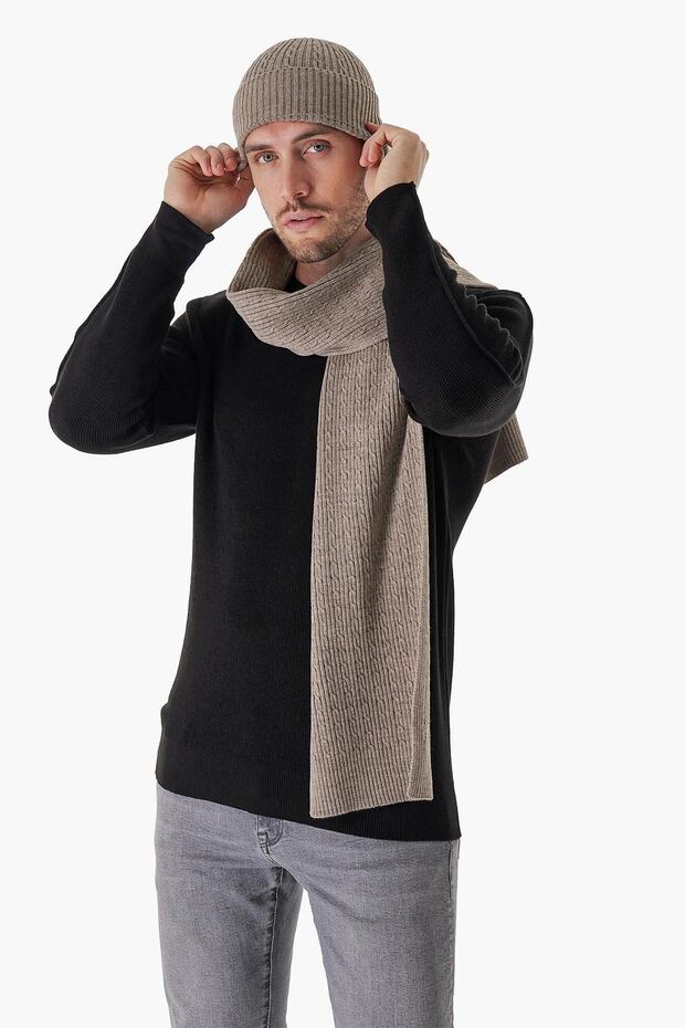 Men's Hair Braid Scarf Beanie Set Mink 23w501