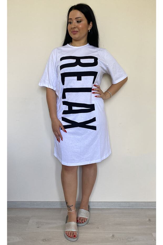 Plus Size Women's T-Shirt Dress 21013 White