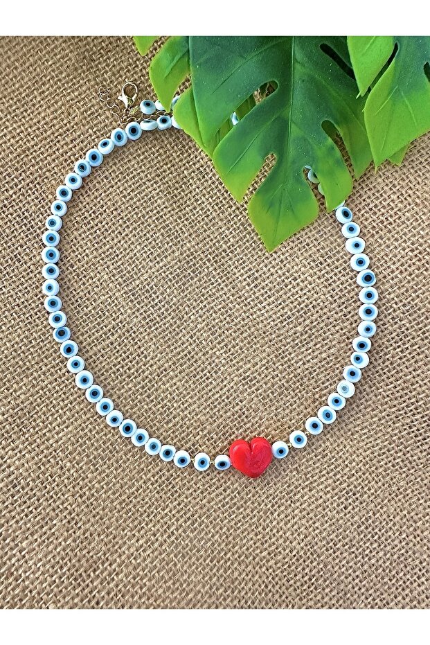 Glass Evil Eye Bead Red Murano Heart Necklace