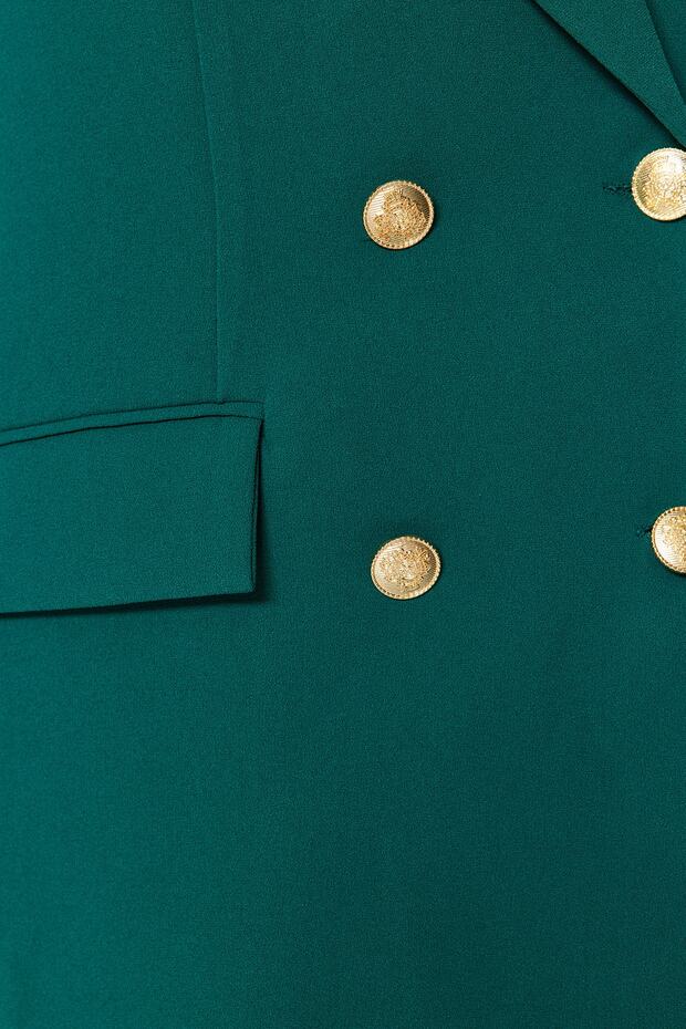Zümrüt Yeşili Astarlı Kruvaze Kapama Dokuma Blazer Ceket TWOSS20CE0024 - 7