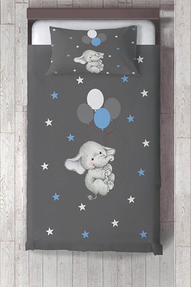 Gray Balloon Elephant Patterned Bedspread TLAY-285