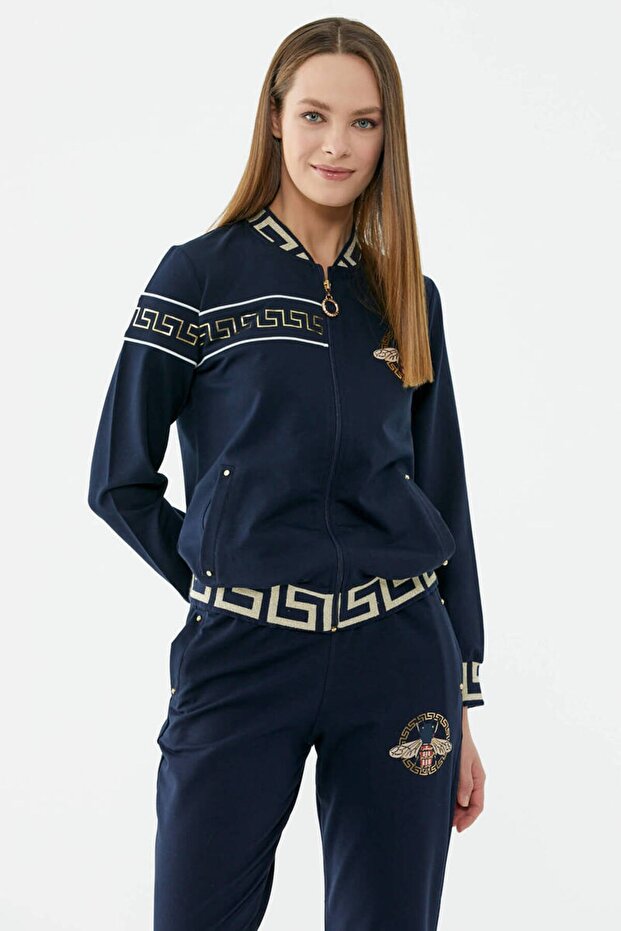 Sim Örme Detaylı Eşofman Takımı Lacivert - 2