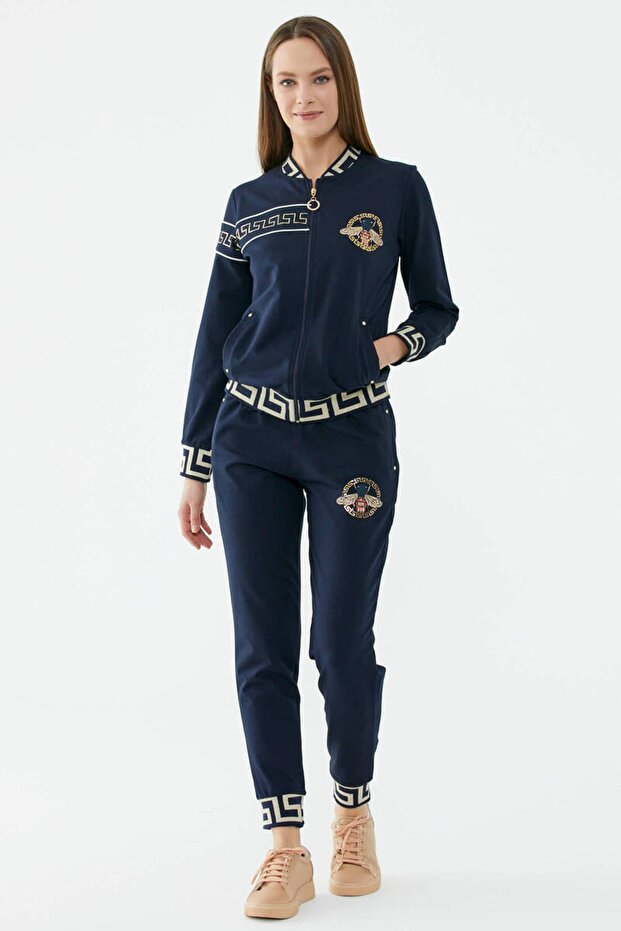 Sim Örme Detaylı Eşofman Takımı Lacivert - 4