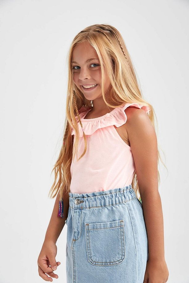 Kız Çocuk Regular Fit Volanlı Pamuklu Atlet - 3