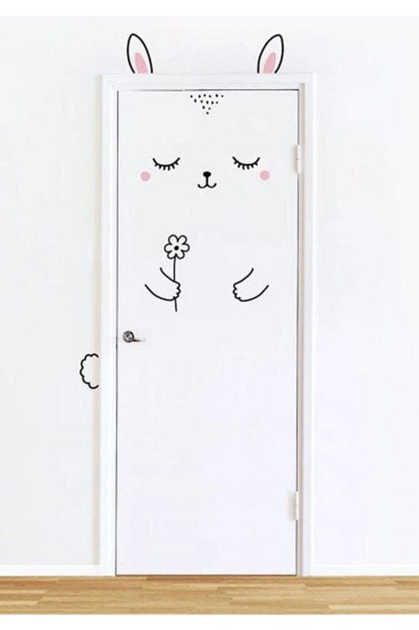 Çiçekli Tavşan Çocuk Odası Kapı Sticker Seti - 1