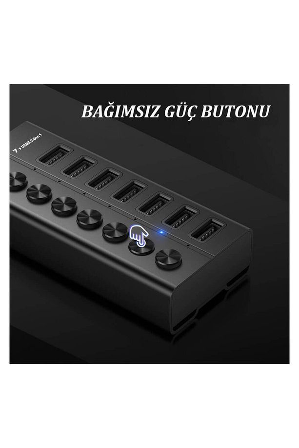 Fideco Hkg07c 7 Port 3.2 Gen 1 Type-c Usb Çoklayıcı Hub On/off Switch Ledli - 12v 3a Adaptörlü - 2