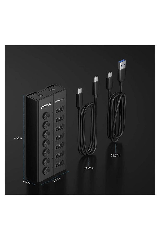 Fideco Hkg07c 7 Port 3.2 Gen 1 Type-c Usb Çoklayıcı Hub On/off Switch Ledli - 12v 3a Adaptörlü - 4