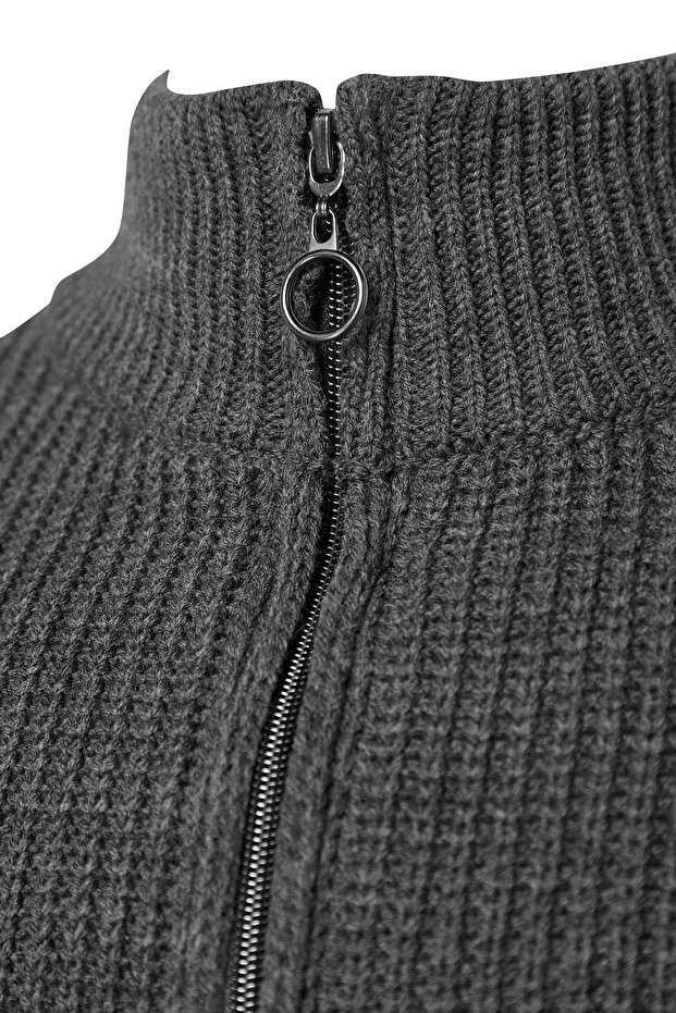 Koyu Gri Casual Regular Fit Couple/Çift Yarım Balıkçı Fermuarlı Yaka Kazak TMNAW22KZ1908 - 10