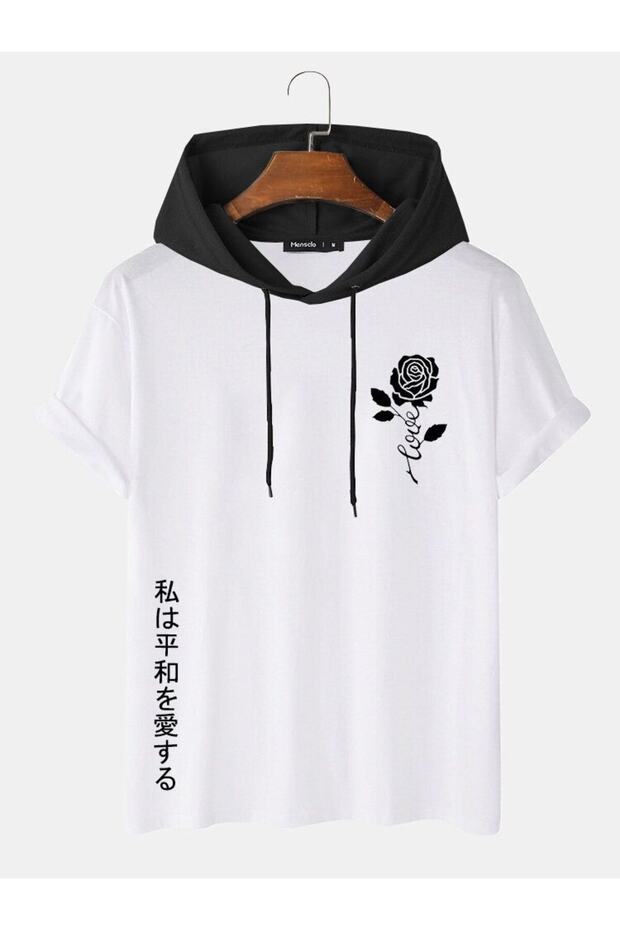 تي شيرت أبيض كبير الحجم بنمط الورد - 1