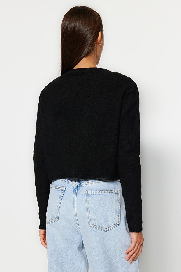Siyah Crop Yumuşak Dokulu Bluz-Hırka Triko Takım TWOAW21HI0107 - 5