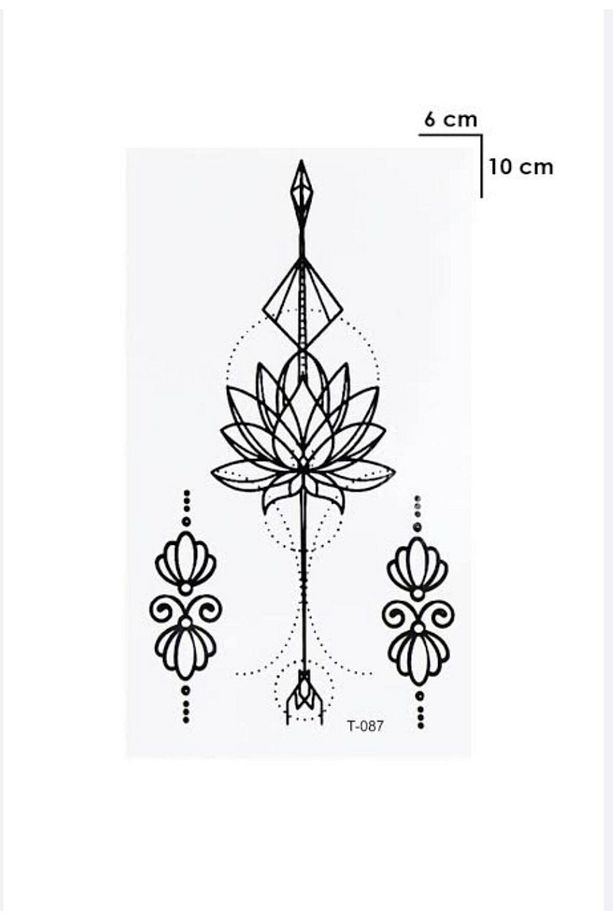 Göğüs Arası Lotus Çiçeği Geçici Dövme, Tattoo, Kadın Geçici Dövme - 3