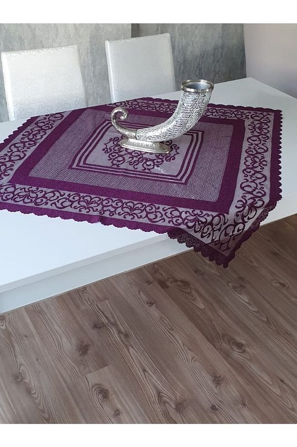 Osmanlı Desen Örme Fiskos Örtüsü - Mor - 1