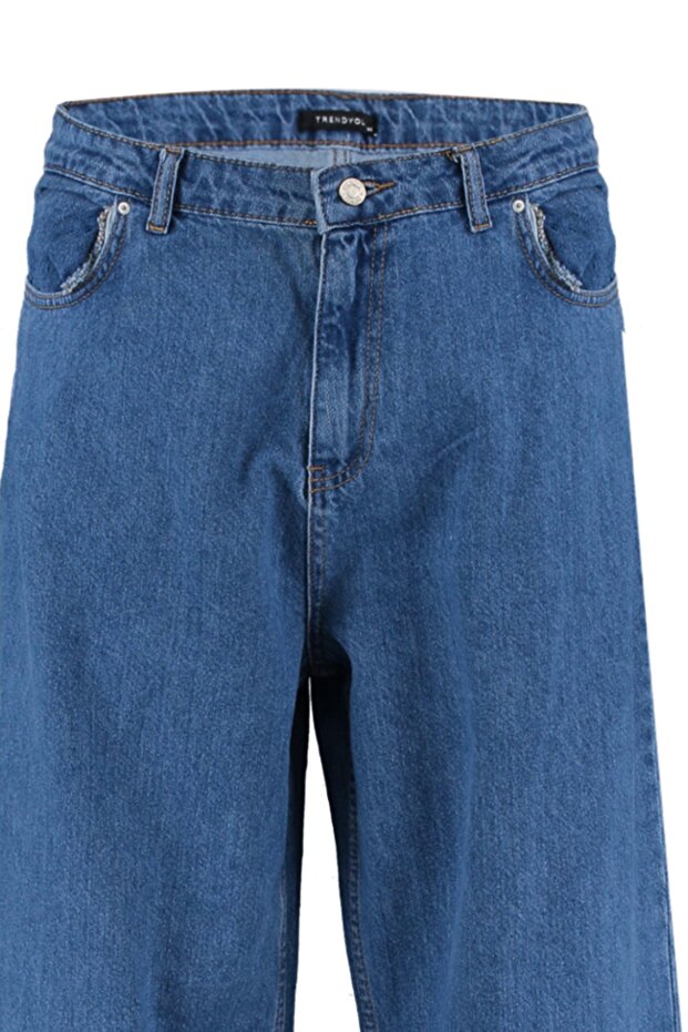 Mavi Yüksek Bel Geniş Paça Comfort/Orta Esnek Büyük Beden Wide Leg Jeans TBBAW23CJ00020 - 5