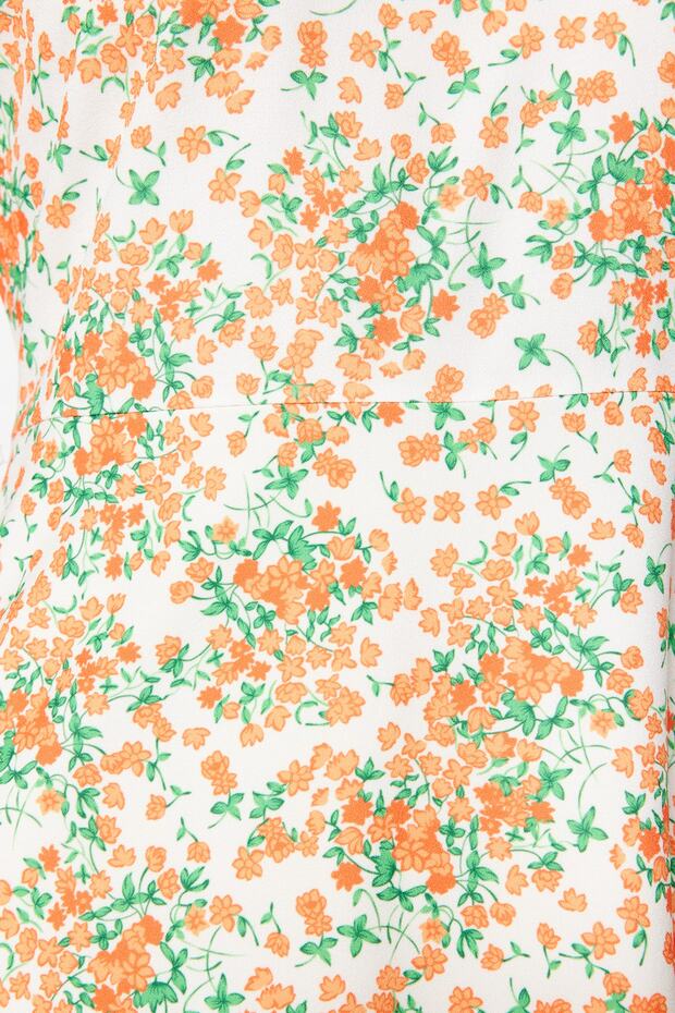 Beyaz Çiçek Desenli A Kesim Volanlı Astarlı Midi Dokuma Elbise TWOSS20EL0894 - 6