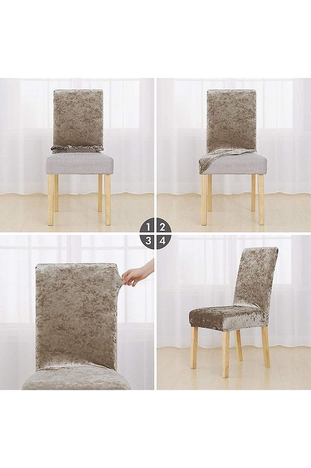 kadife sandalye kılıfı ,sandalye örtüsü lastikli , ( 1 paket 6 adet) - 4