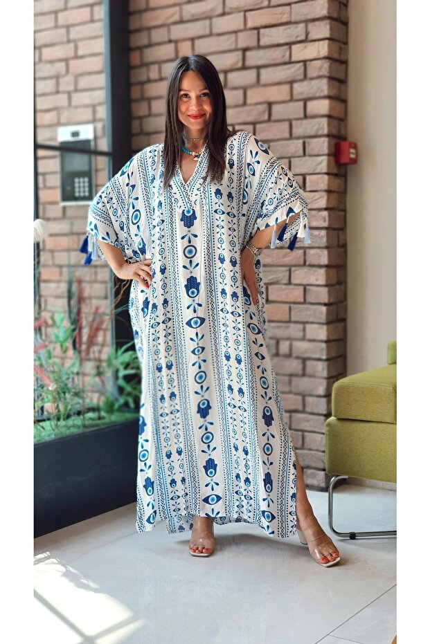 Trendbysena An19005 8861 Fatmaana Eli Desen V Yaka Boho Elbise - 2