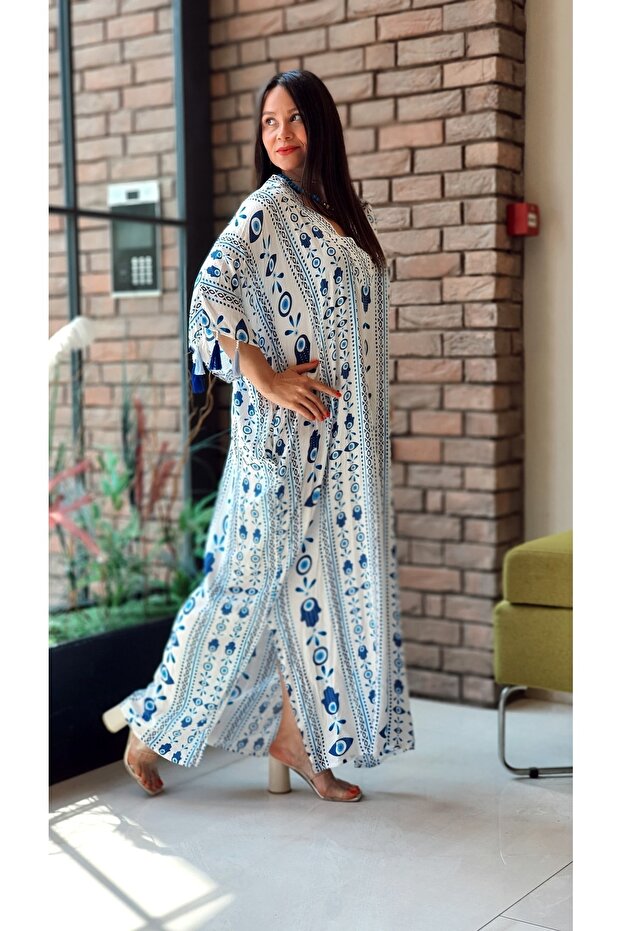 Trendbysena An19005 8861 Fatmaana Eli Desen V Yaka Boho Elbise - 4