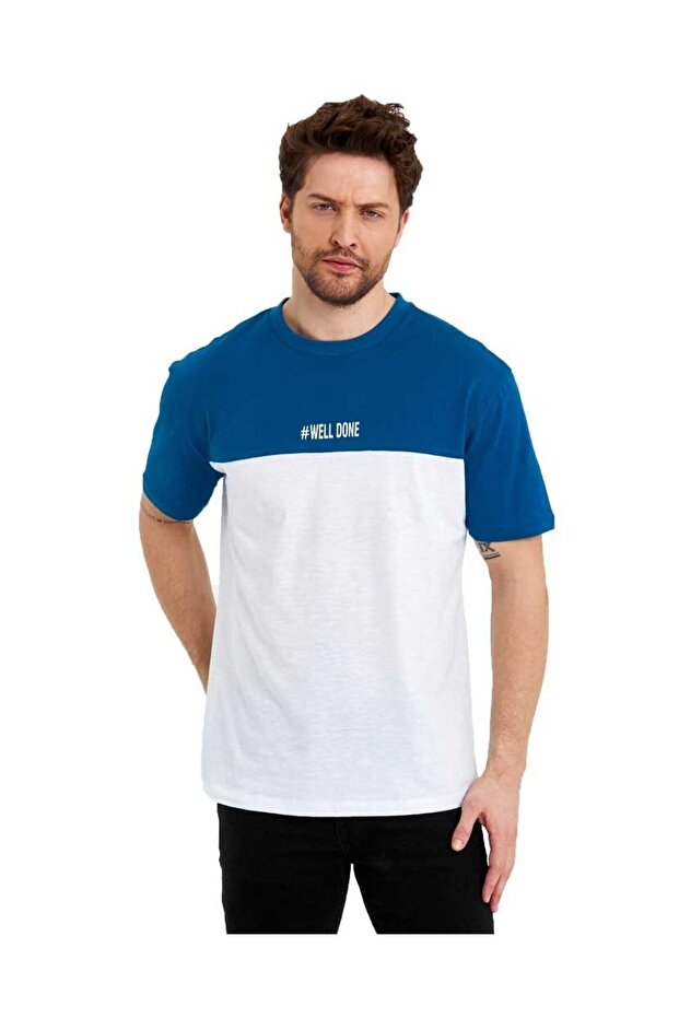 Men's Crew Neck Colorblock Regular Fit Printed T-Shirt