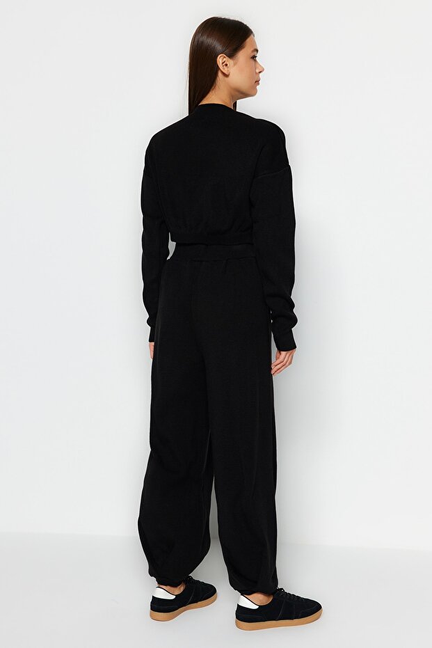 Siyah Süper Crop Jogger Pantolonlu Triko Alt-Üst Takım TWOAW24AU00007 - 5