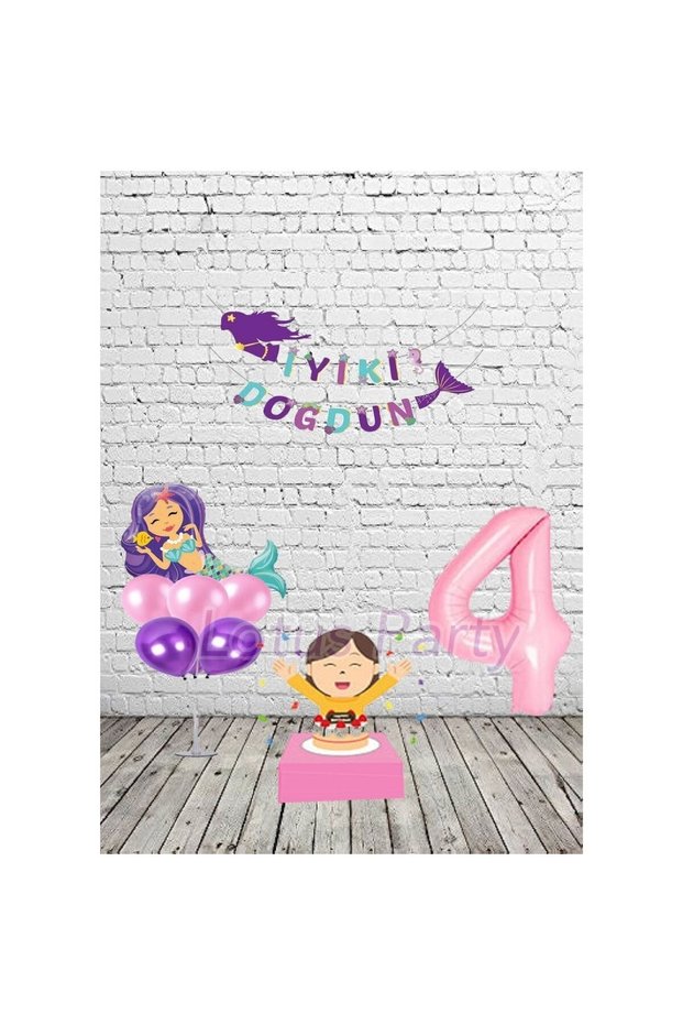 4 Year Old Mermaid Mini Birthday Set Mermaid Foil Balloon and Banner Pink Purple Balloon Pink Figure