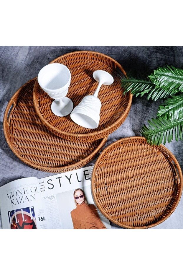 01188 Wicker 3 Piece Round Tray