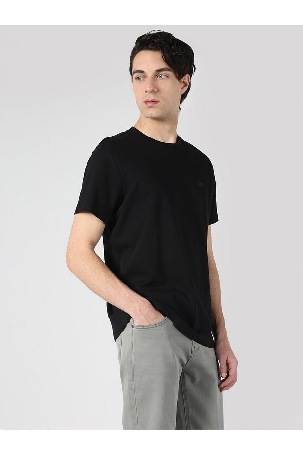 Regular Fit Bisiklet Yaka Basic Siyah Erkek Kısa Kol Tişört - 5