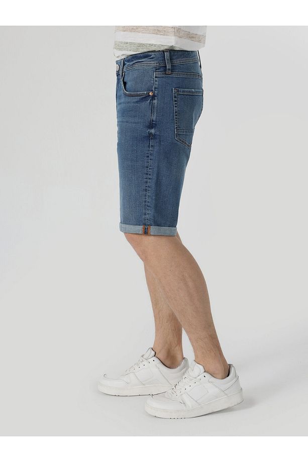 Regular Fit Orta Bel Cepli Mavi Erkek Şort - 4