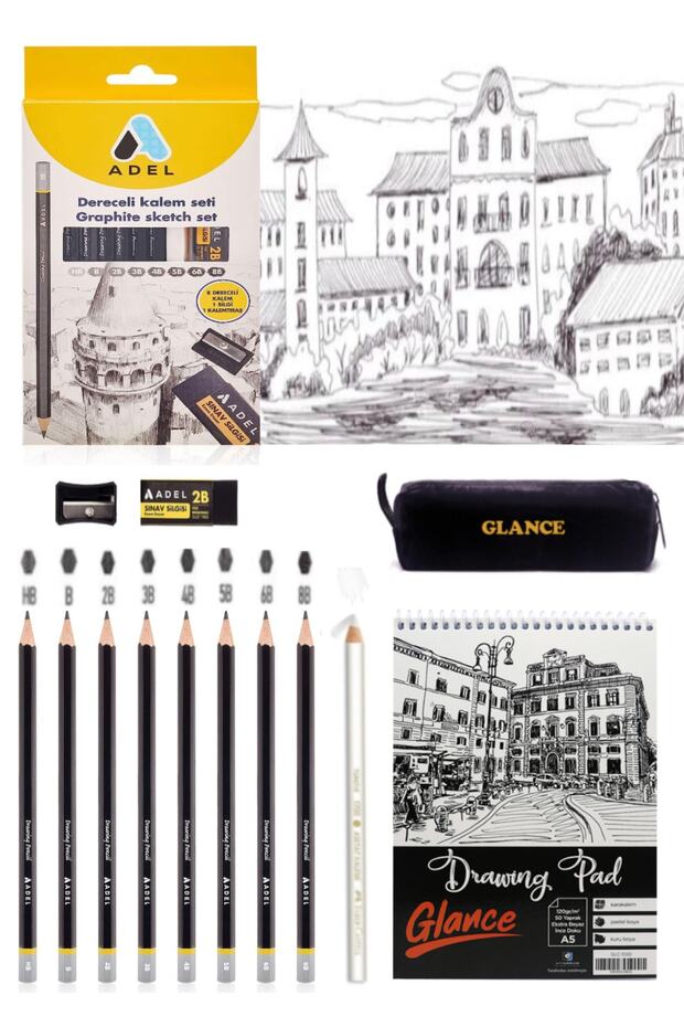 Sketchbook A5 120 gr 50 yp Adel Graduated Pen Set 8 Pieces Drawing