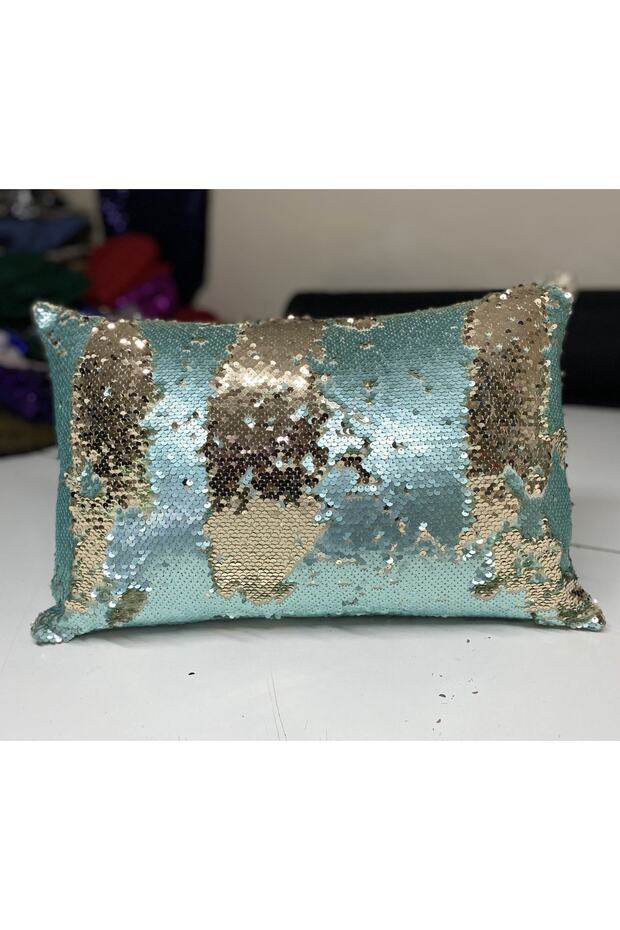 غطاء وسادة مزخرف مستطيل مزين بالترتر - 1