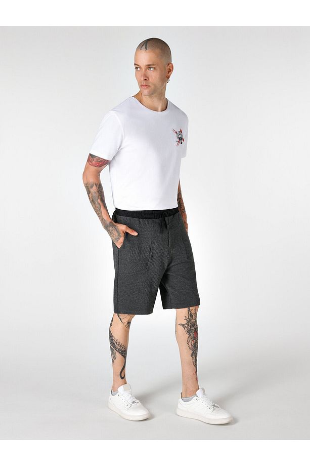 Regular Fit Orta Bel Antrasit Erkek Şort - 3