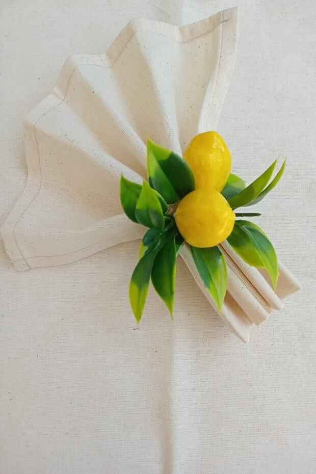 6 Adet Çift Limonlu Hasır Halatlı Bohem Peçete Yüzüğü - 2
