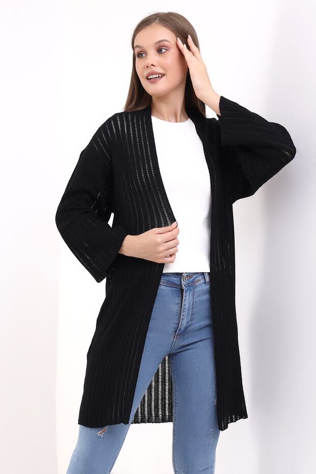 Delikli Model Uzun Yazlık Triko Hırka - 5