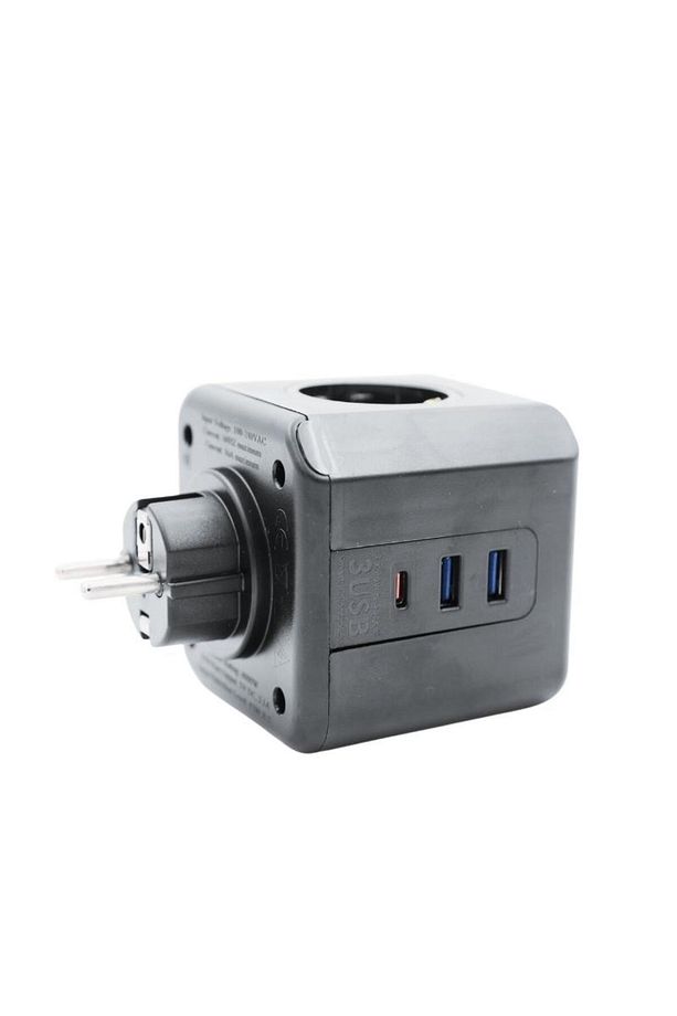 Termal Akım Korumalı 3'lü Duvar Tipi Priz 2 Usb 1 Type-c Küp Priz - 2