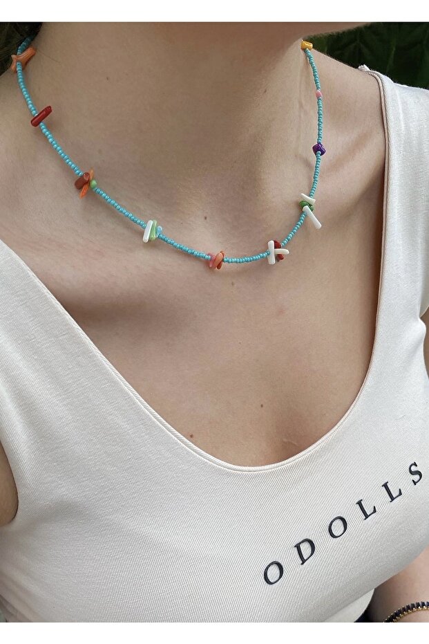 Sand bead broken stone turquoise women's necklace
