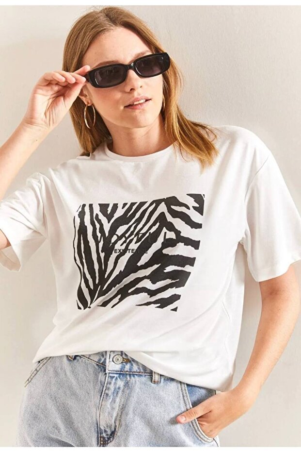 Baskılı Basic Bisiklet Yaka Örme T-Shirt- Önü Siyah - 1