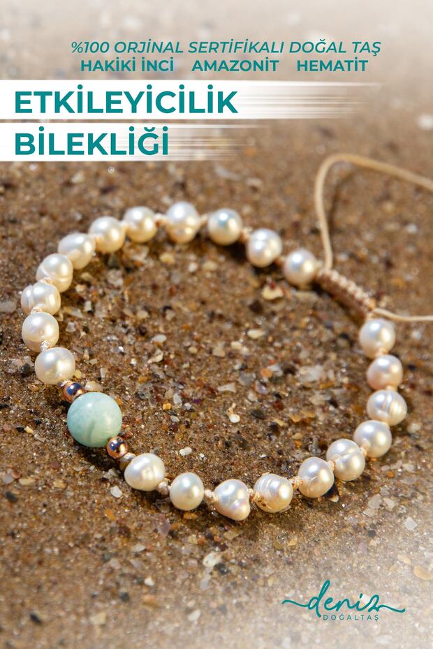 Certified Influencer Bracelet with Natural Stone - Amazonite, Pearl, Hematite