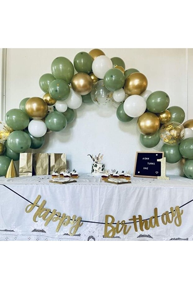 MINI PARTY STORE HAPPY BIRTHDAY CALLIGRAPHY WRITING - GIRTHDAY PARTY SET WITH BUFFET GREEN BALLON CONCEPT
