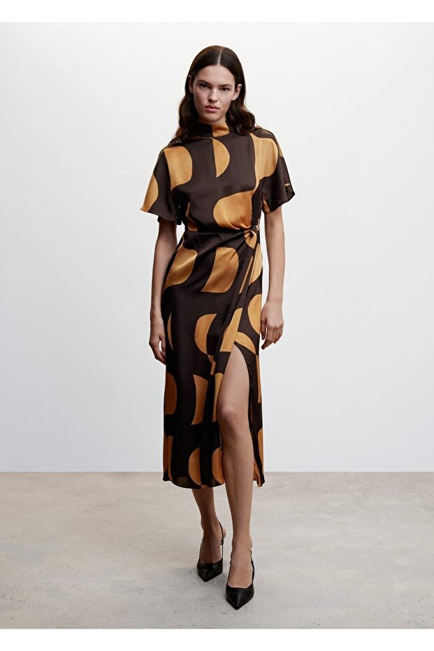 Desenli Saten Elbise - 2