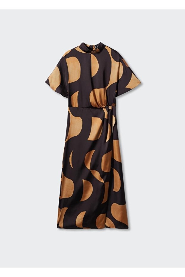 Desenli Saten Elbise - 3