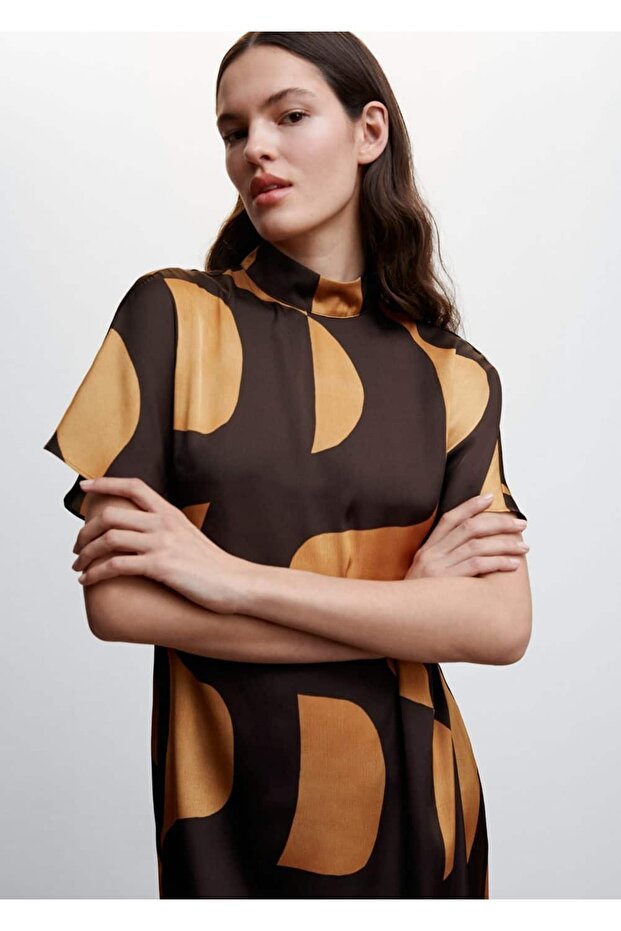 Desenli Saten Elbise - 8