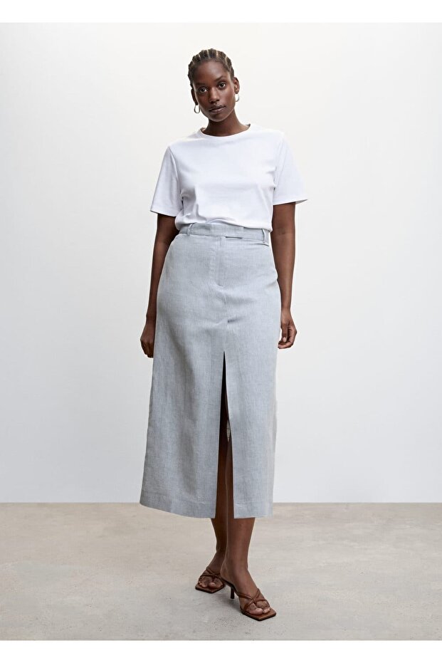 Keten yırtmaçlı etek - 8