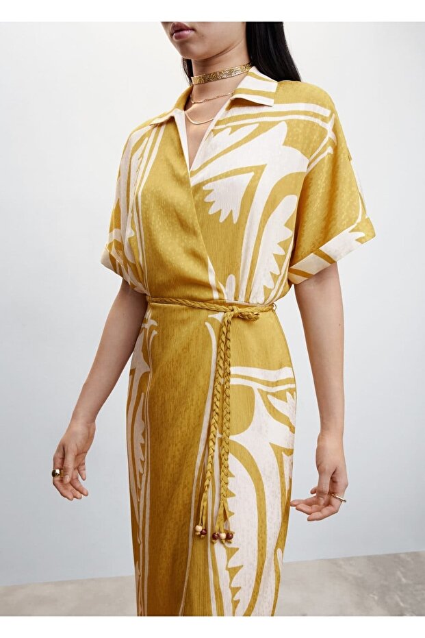 Desenli Gömlek Elbise - 5