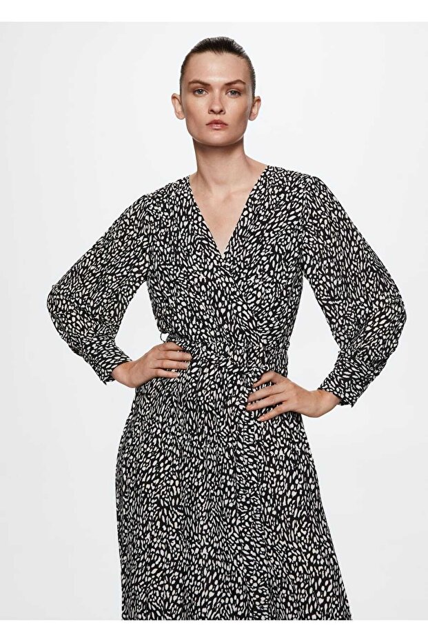 Desenli Pilili Elbise - 1