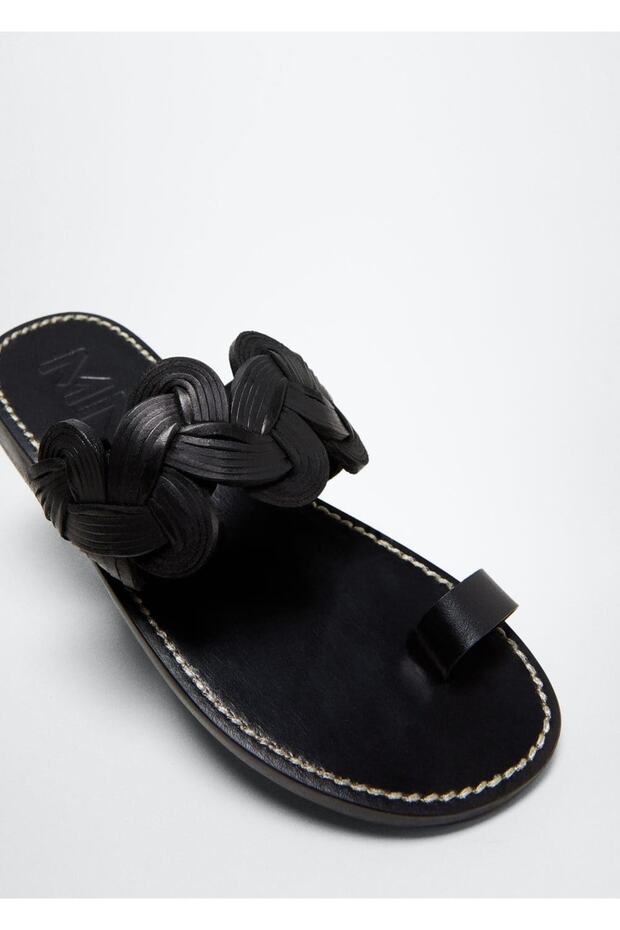 Deri Örgü Desenli Sandalet - 1